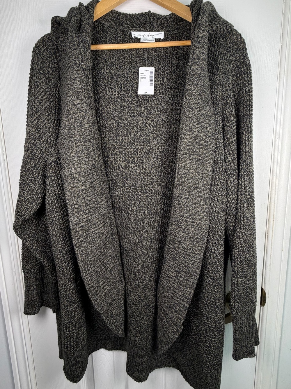 In Every Story Cozy Hooded Cardigan Womens 2X NWT Black Brown Open Front Sweater